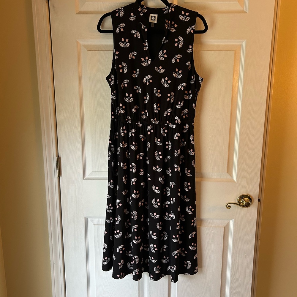Anne Klein Black Dress with Pink Floral Pattern